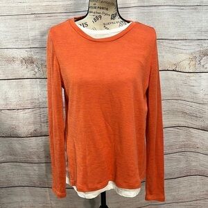 Elliott Lauren Double Layer Knit Top Connected Long Sleeves Crewneck Size XS